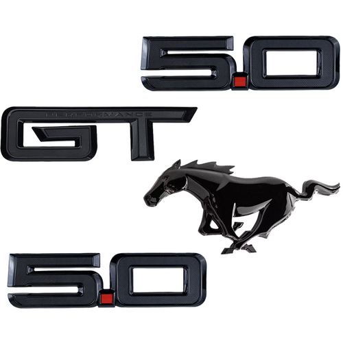 Ford Mustang Black Badges Kit 5.0 Pony & GT Performance Badges 2024-Onwards